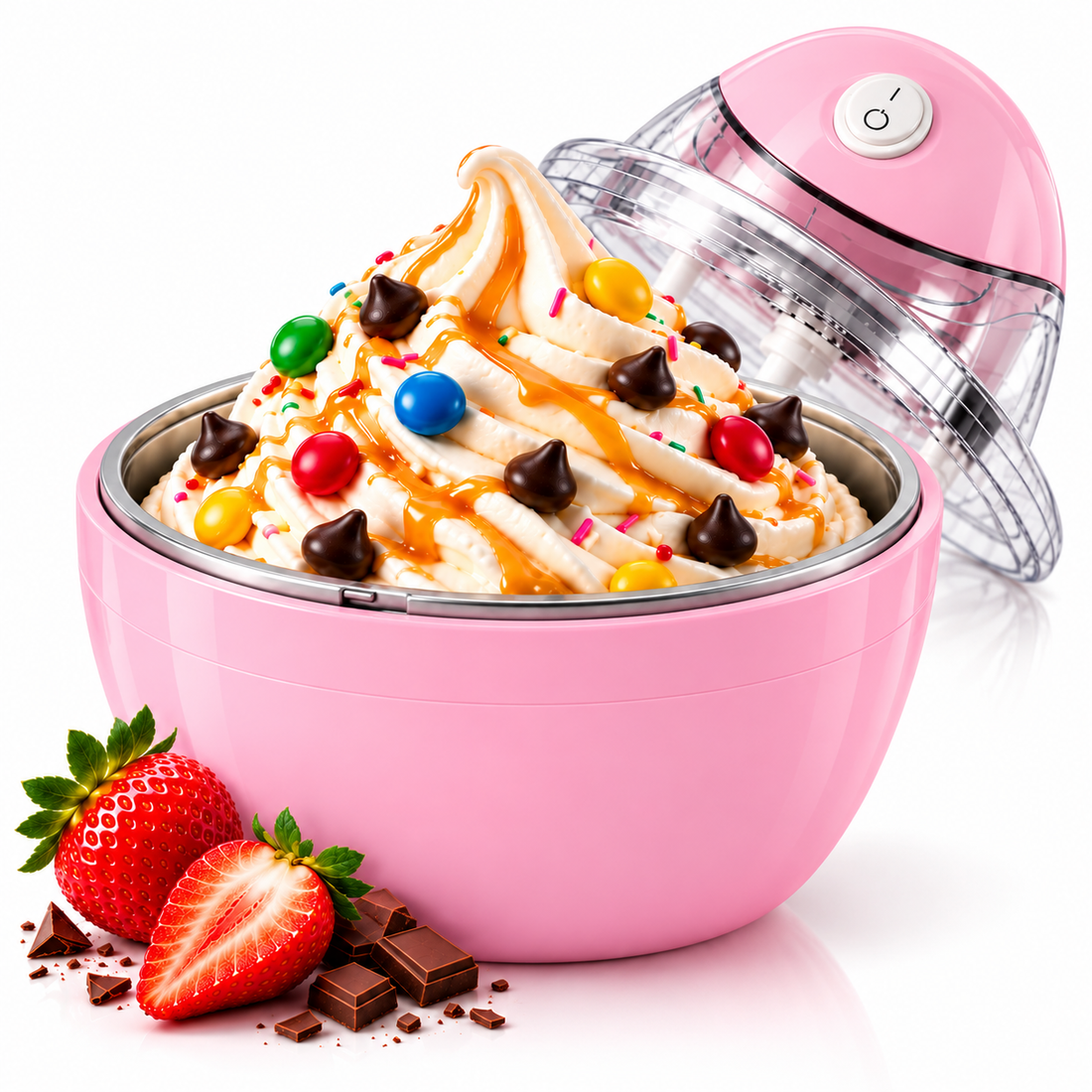 Machine à glace Givréo rose avec glace et toppings