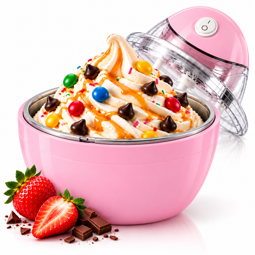 Machine à glace Givréo rose avec glace et toppings